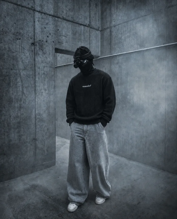 wickd poster - gas mask concrete hallway